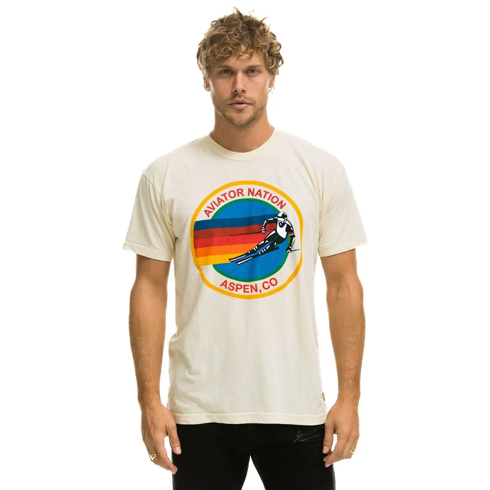 AVIATOR NATION ASPEN CREW TEE SHIRT - VINTAGE WHITE