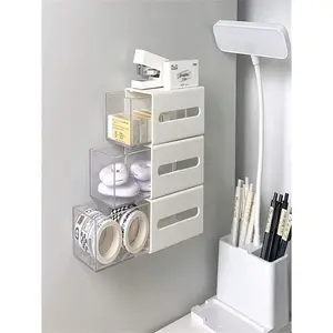 White Wall Mounted Swab Storage Box with Transparent Drawer for Bathroom Accessories & Jewelries - Space-Saving & Organized Design