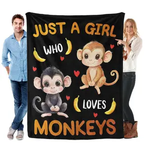 Monkey Blanket Gifts for Girl Woman - Just A Girl Who Loves Monkeys Cute Animal Lovers Throw for Teen Kids Adults Soft Fleece Cozy Bed Couch Decor Birthday Christmas Lightweight Blanket 50"x60"