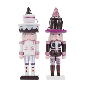 25cm Cake Ice Cream Series Figurine, Nutcracker Soldier Puppet Christmas Decoration Ornament, Wooden Material Holiday Decor