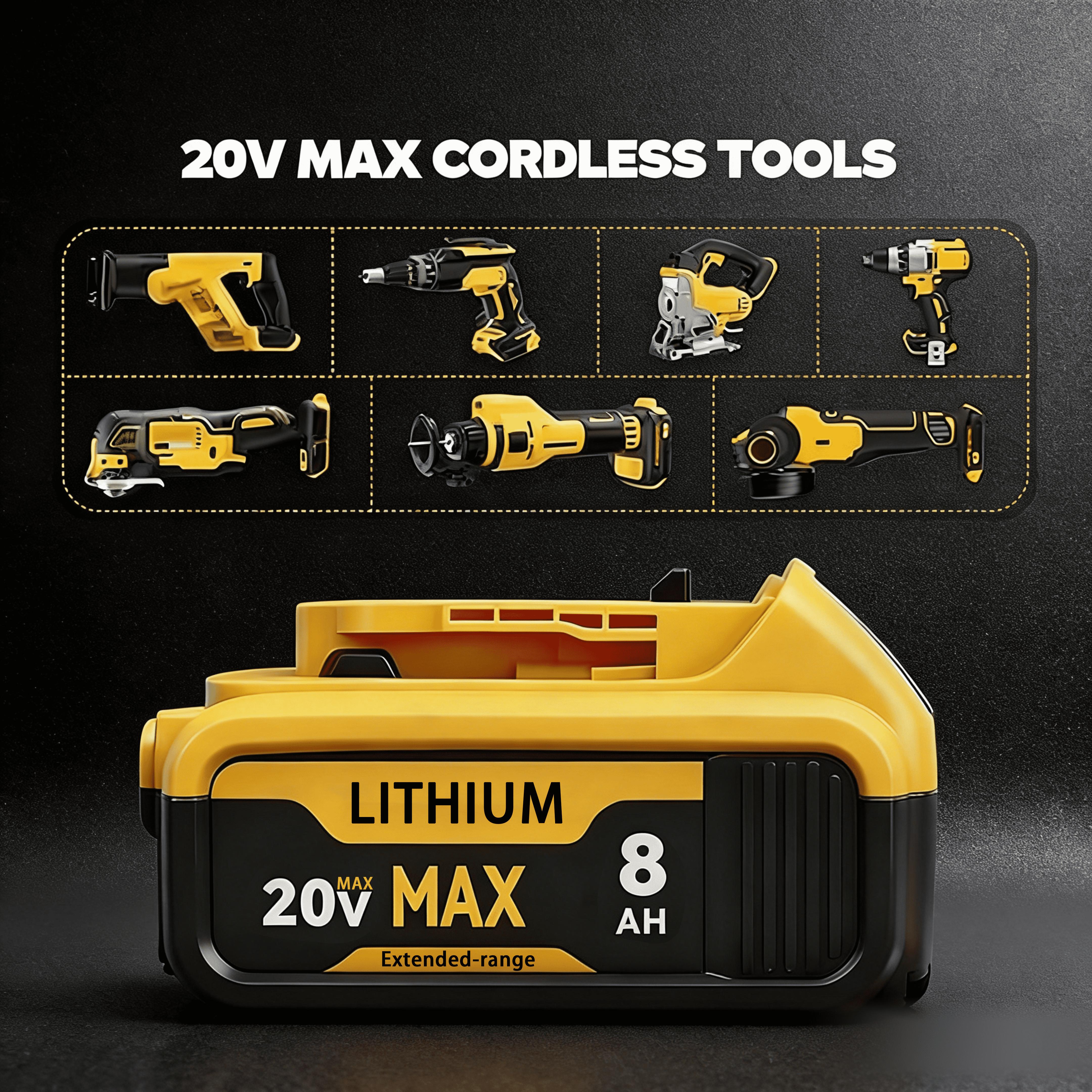 [ Buy One Get Three ] Lithium Battery 20V 8.0Ah Plastic Tube Thread Machine Battery Pack High Capacity Excellent Compatibility Extended Range DCB200 DCD/DCF/DCG/DCS Series Lithium-Ion Replacement Battery High Capacity Cordless Power Tool Battery