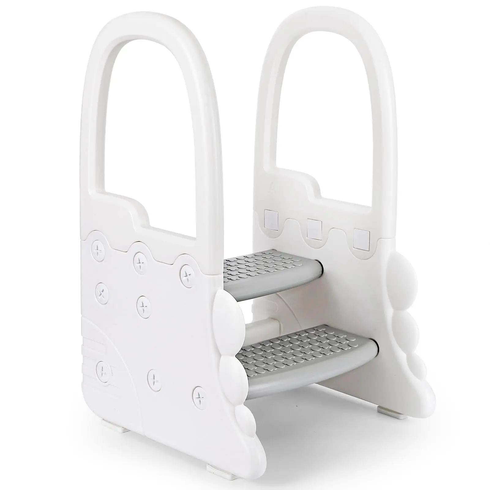 【GARVEE】Step Stool for Kids, Plastic Step Stool with 2 Steps for Bathroom Sink, Cleanliness Learning, Kitchen Stool with Handrails (Gray Steps)