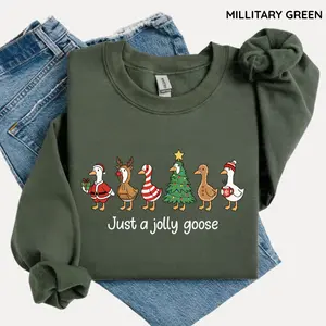Just a Jolly Goose Sweatshirt Funny Christmas Top Silly Goose Shirt Xmas Festive Gift Graphic Shirt Santa Gingerbread