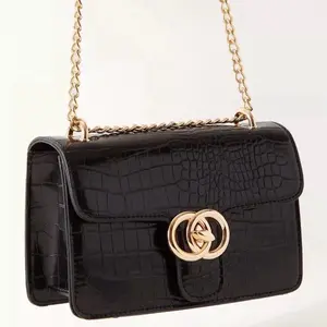 Sasha Bao Croc-Embossed Crossbody Bag with Chain Strap