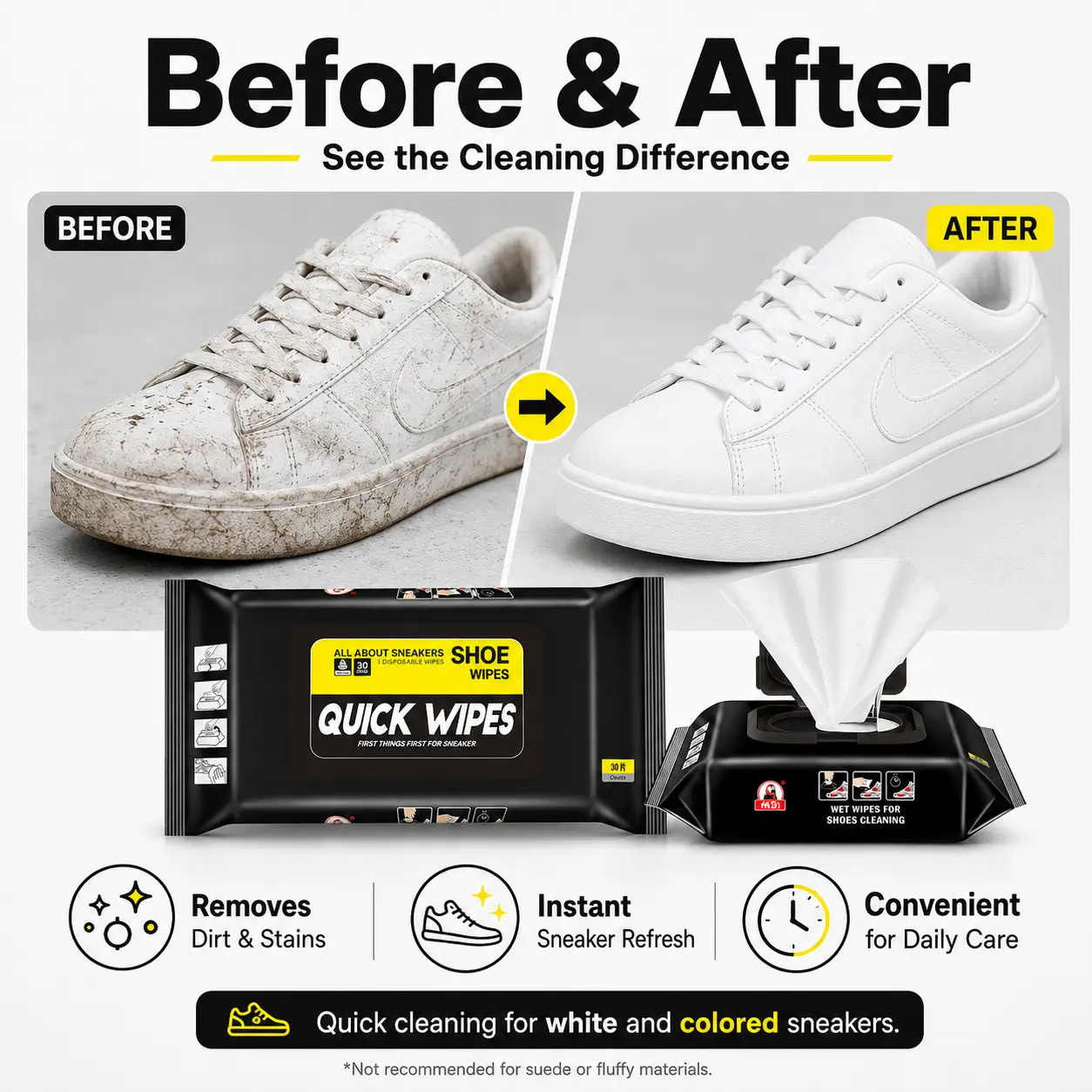 White Shoe Cleaning Wipes - 12, 30, 60, 90 Pieces White Shoe Cleaning Wipes - 12, 30, 60, 90 Pieces