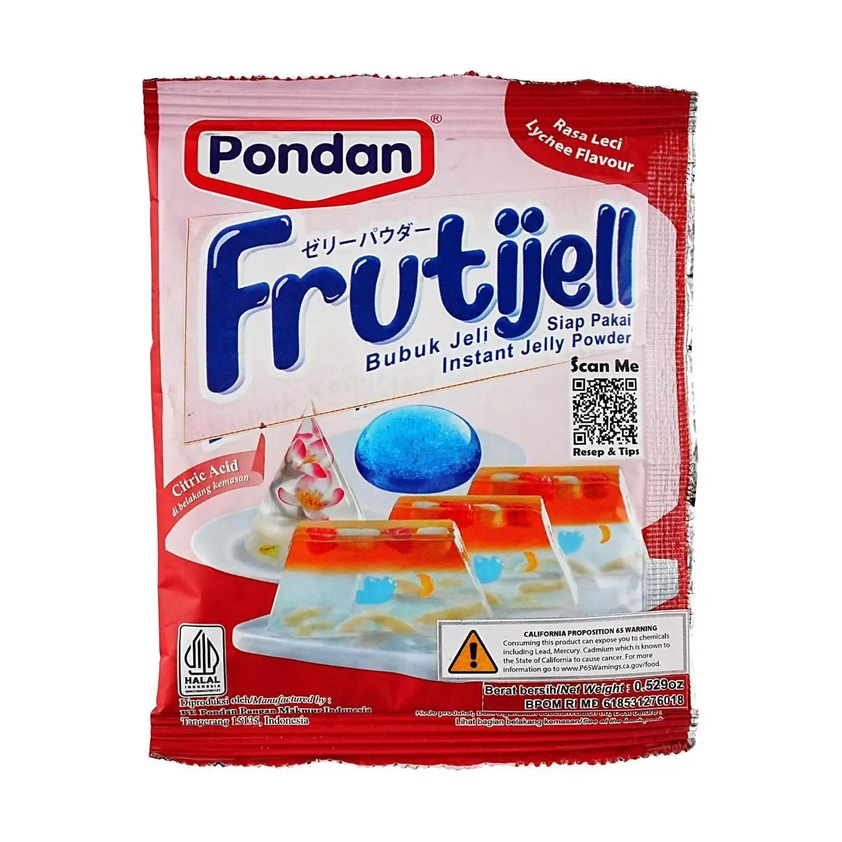 PONDAN Lychee Jelly Powder 15g - Perfect for Fruit Desserts and Bubble Tea Toppings