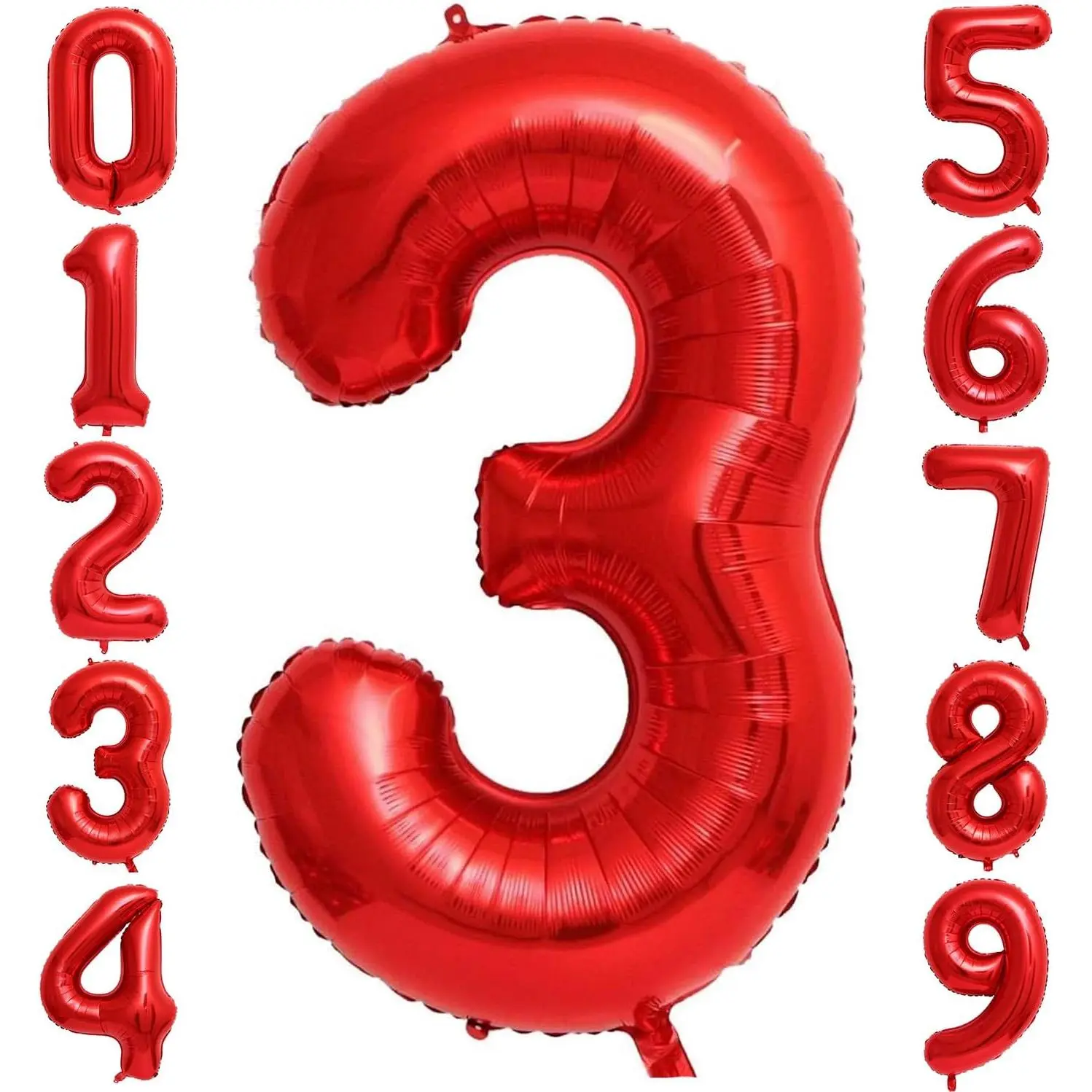 Red 3 Number Balloons,40 Inch 3 Balloons Foil Mylar Helium Big Red 3 Balloon Number for Birthday Party Anniversary Decorations