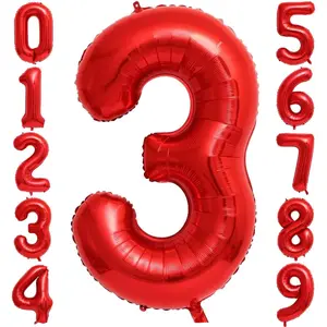 Red 3 Number Balloons,40 Inch 3 Balloons Foil Mylar Helium Big Red 3 Balloon Number for Birthday Party Anniversary Decorations