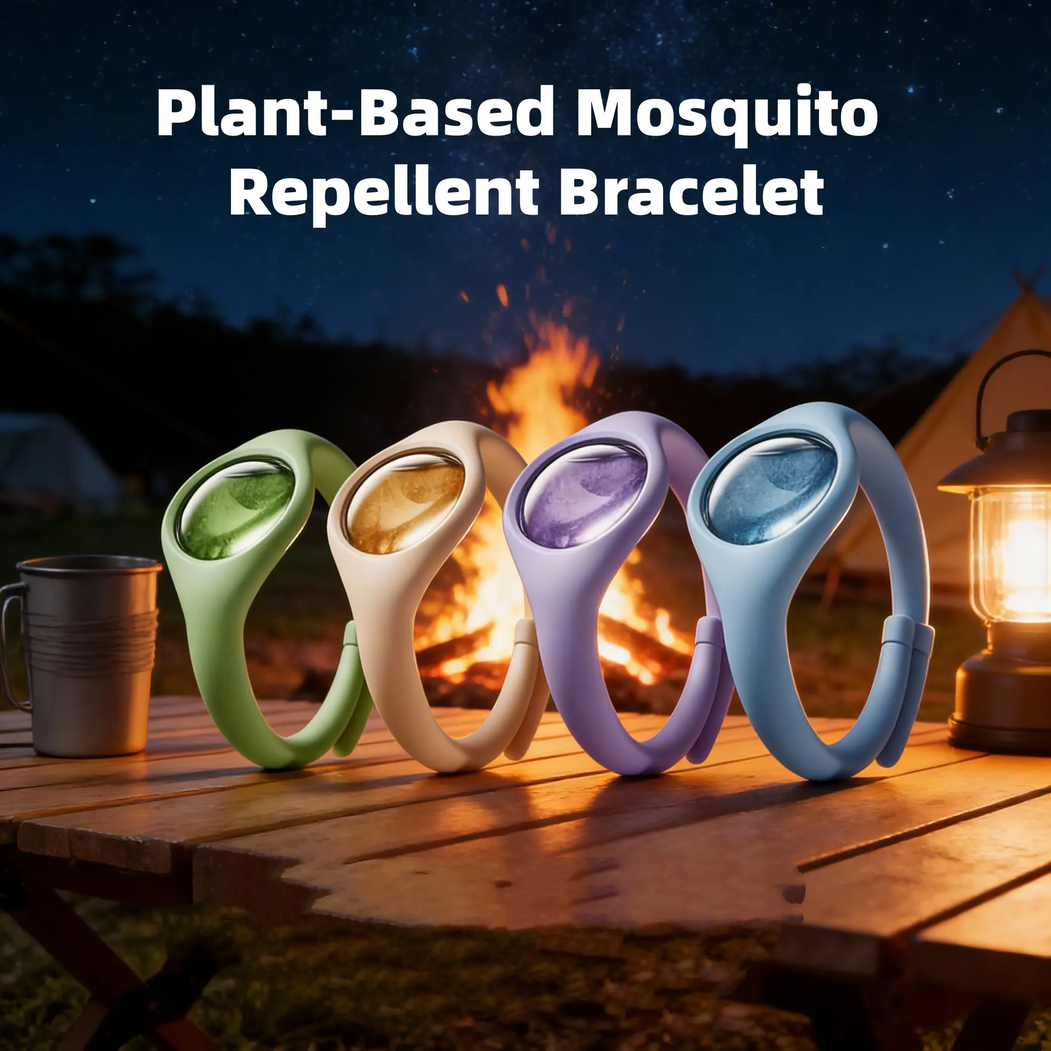 5-Pack Herbal Plant Extract Bug Repellent Bracelets - DEET-Free, Waterproof Silicone, Natural Essential Oils, Compact, Long-Lasting Protection, Outdoor Wear Accessory for Family Home Pest Control