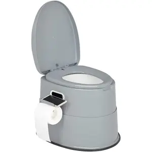 Portable Toilet| Indoor Outdoor Commode w/Detachable Inner Bucket & Removable Paper Holder, Lightweight & Compact for Camping, Boat, Van, Emergency Use (Grey)