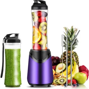 Smoothie Blender Personal Size 300 Watts with 2 count 18 oz  Travel  Bottles,Purple