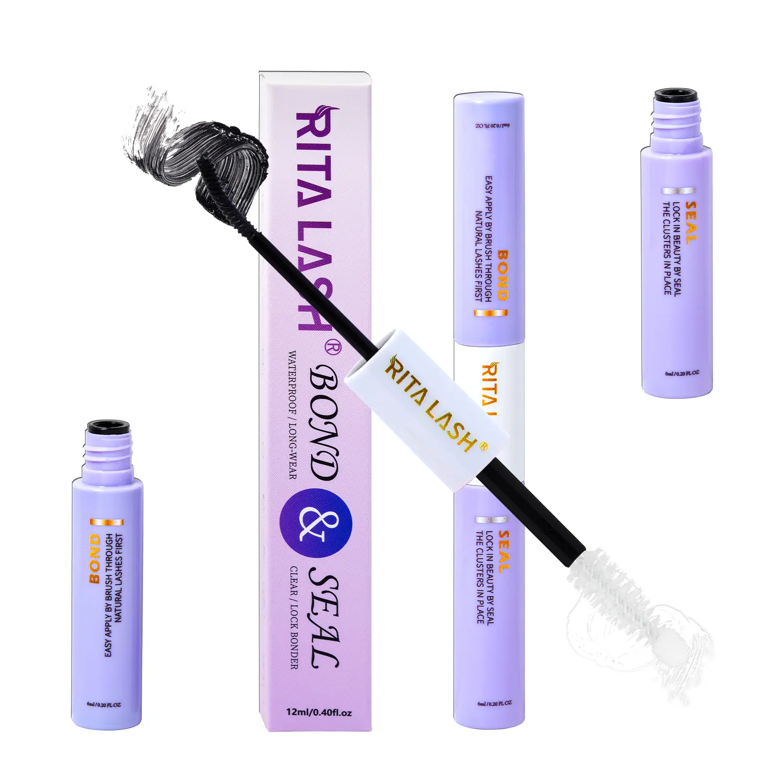 RITALASH Lash Bond and Seal Cluster Lash Glue for Individual Cluster Lashes DIY Eyelashes Black Bond and Clear Seal Lash Glue Super Hold 72 Hours for Sensitive Eyes