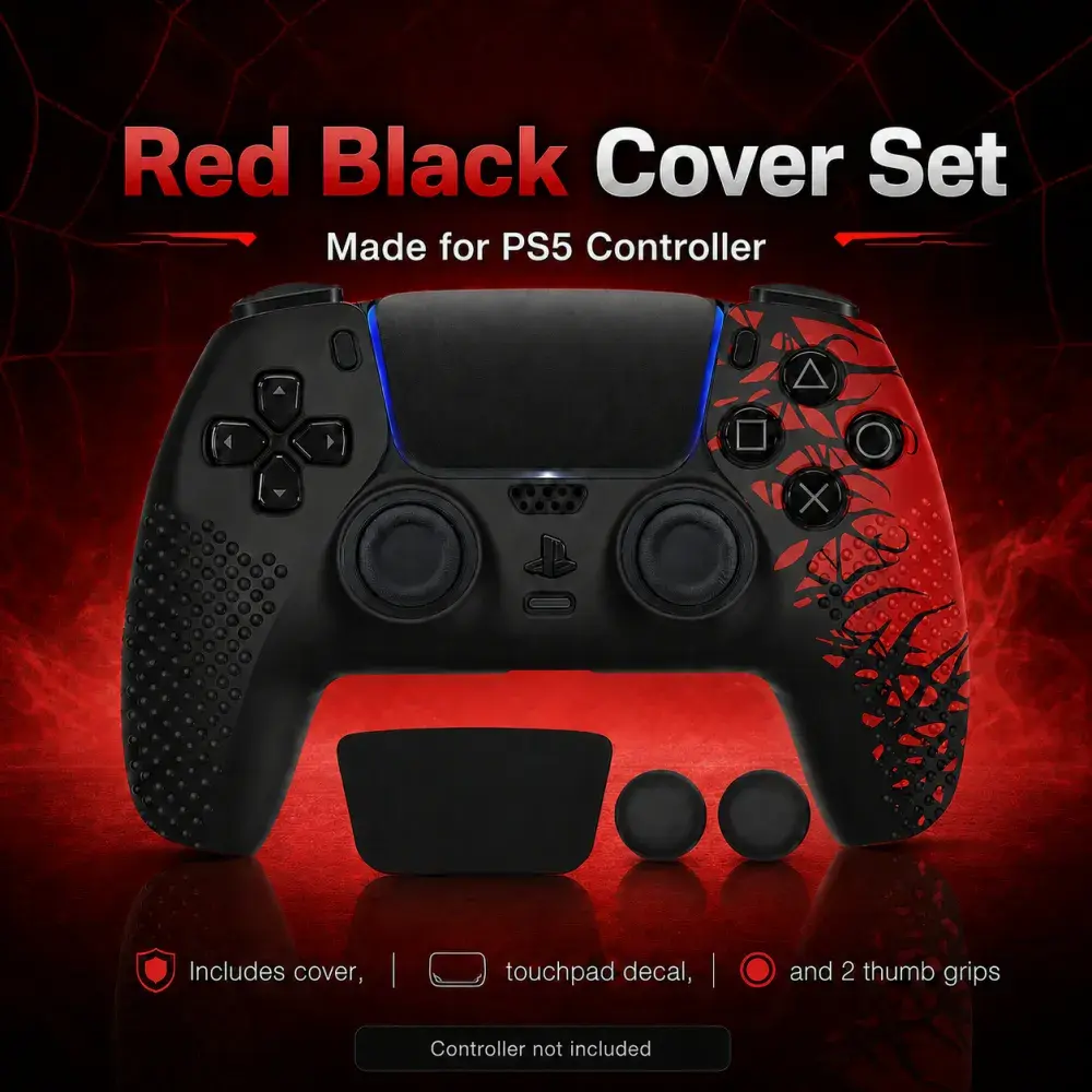Anti-Slip Silicone Skin Cover Set for PS5 Controller - Non-Slip Protection Case with Touchpad Sticker & 2 Thumb Grip Caps