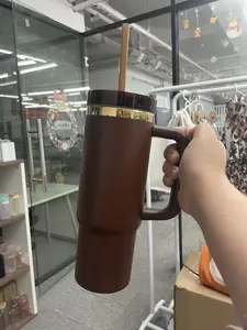 20pcs 40oz Chocolate Colors Mirror Gold Underneath Quencher Tumbler With Colored Straw Drinkware Mug USA Warehouse