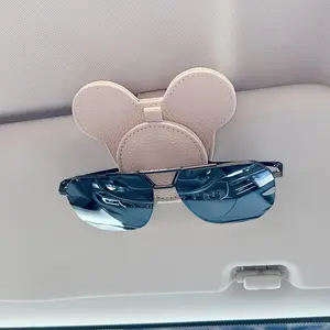 1 Piece Magnetic Car Sun Visor Fashion Glasses Holder - Fashion Glasses Clip, with Mouse Ear Design, Space-saving Ticket and Card Organizer, Easy to Use, Durable and Fun Car Accessory (Black, White, Pink, Red)