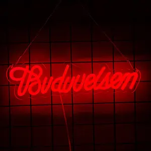 Budweiser Neon Sign, LED Red Budweiser Logo Neon Light, USB Powered Beer Bar Neon Sign for Wall Decor, Bar, Man Cave, Pub Decor