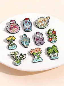 10Pcs Fantasy Magic Plant Bottle Brooch Set, Mushroom Flask & Floral Beaker Design, Fashion Clothing Accessory, Unisex Daily Wear Gift