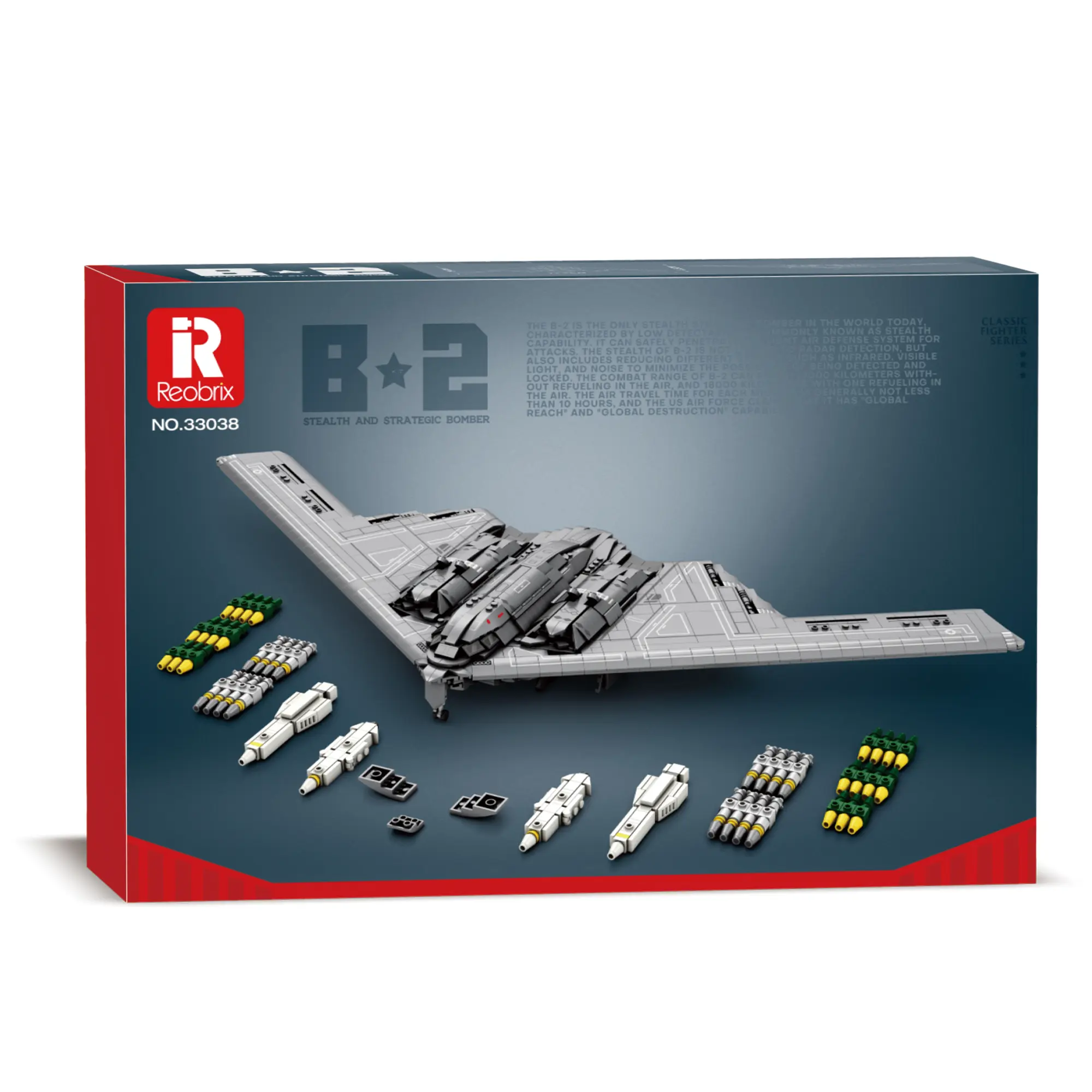 Reobrix 33038 Fighter Jet Building Set B2 Military Bomber Plane ...