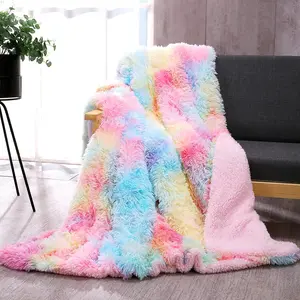 Fuzzy Faux Fur Throw Blanket, Tie Dye Fluffy Blanket, Super Soft Rainbow Blanket for Girls, Luxury Cozy Warm Plush Thick Sherpa Throws for Bed Couch Living Room (Rainbow, 50X60 inches)