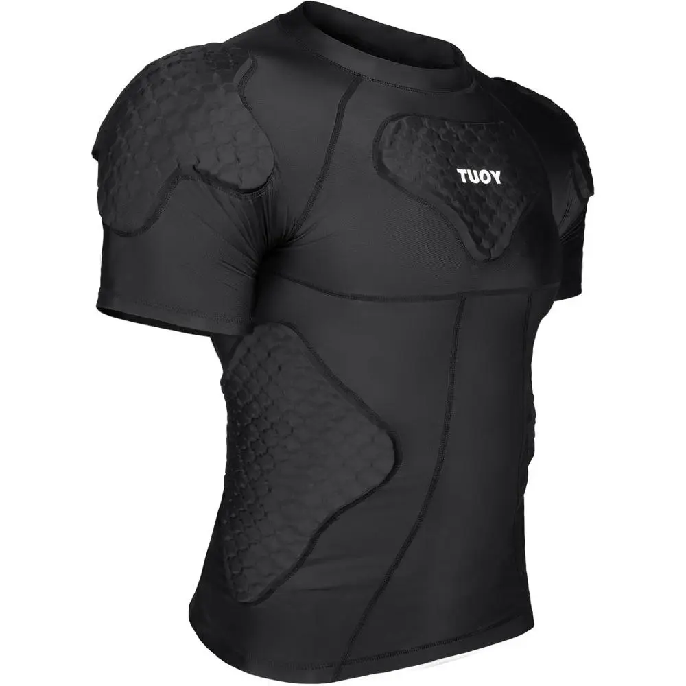 Men's Padded Shirt Football Chest Rib Protector Heart Sternum Guard Compression Shirt with Shoulder Back Rib Pads for Adult Football, Basketball, Baseball, Softball, Rugby