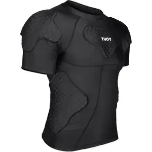 Men's Padded Shirt Football Chest Rib Protector Heart Sternum Guard Compression Shirt with Shoulder Back Rib Pads for Adult Football, Basketball, Baseball, Softball, Rugby
