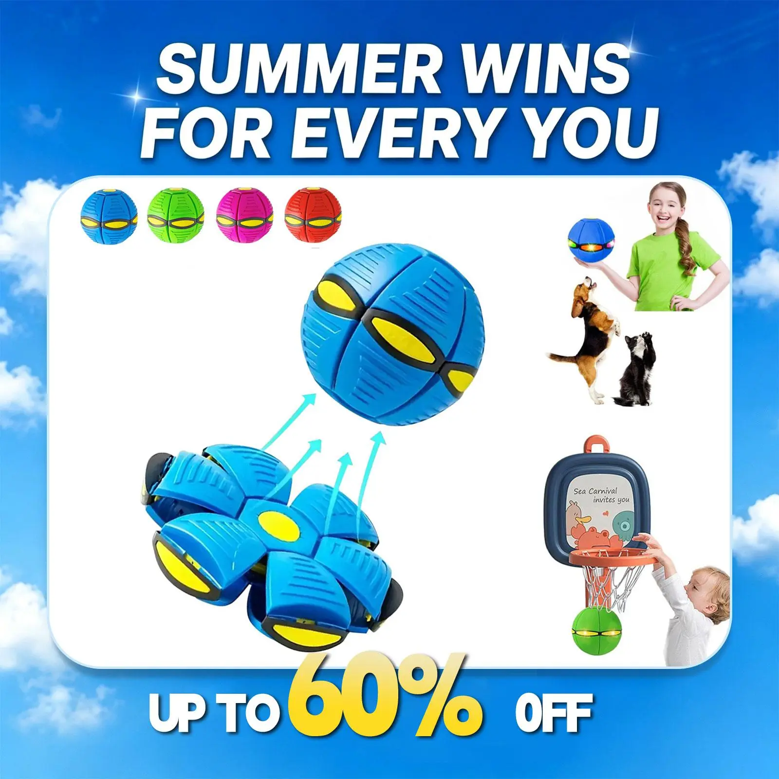 【Summer Wins】Children's Bouncing Ball,Magic Metaball,Magic Flying Saucer,Bouncy Ball,Kids Toy Ball,Parent-Child Interaction(Green, Blue, Red & Pink)