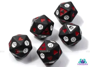 Death Saving Throws (5D20 + Bag Set) | Matte Black, Skulls and Hearts | Resin D20 Set (5) & Bag
