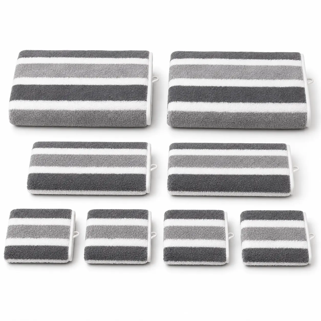 Gray and White Striped 8-Piece Microfiber Bathroom Essential Set - Quick-Dry, Highly Absorbent Hanging Linens Including Bath, Face and Hand Towels