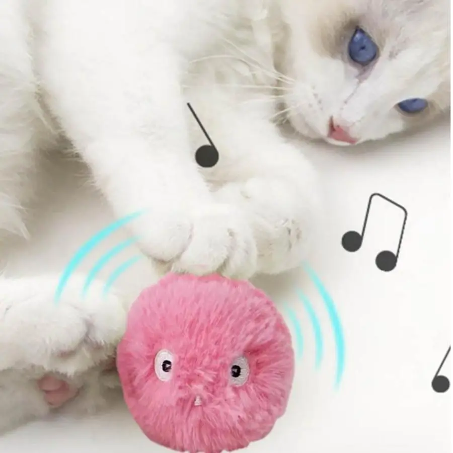 Smart Electric Chirping Plush Ball Toy for Cats, Fluffy Squeaky Cat Chewing Toy Ball, Interactive Sounding Cat Scratcher, Cats Chasing Toy for Indoor