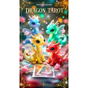 Tiny Treasures Dragon Tarot Deck 78 Cards | Cute Kawaii Baby Dragons Crystal | Cherry Blossom Pastel Fantasy Divination Deck