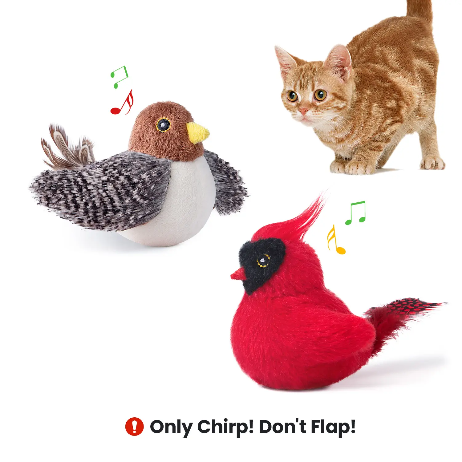 Potaroma (DON'T FLAP WINGS) Chirping Birds 2 Pcs Cat Toys with Catnip SilverVine, Interactive Bird Cat Toy Cat Kicker, Lifelike Birdie Tweets