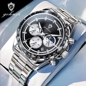 GOHUOS Original Fashion Men Clock Luminous Waterproof Chronograph Date Man Wristwatch Stainless steel band Quartz Sport Men's Watches