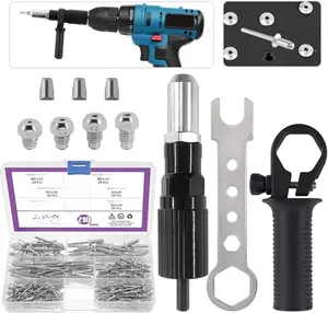 211 count Black Alloy Steel Electric Rivet  Adapter Kit, Including 2.4/3.2/4.0/4.8mm Diameter Rivet  and Handle Wrench with 500 count  Blind Rivet Kit