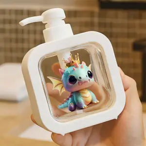 Cute Chibi Baby Dragon Design Moisturizing Soap Pump Bottle - Whimsical Royal Soap Dispenser for Kitchen Sink & Bathroom Decor, Adorable Gradient Blue-Purple Dragon with Cream Underbelly, Golden Crown & Pink Striped Tail