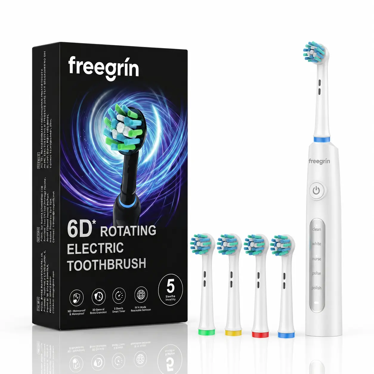 Electric Toothbrush for Sensitive Teeth & Gum Care, Soft DuPont Bristles Rotating Rechargeable Toothbrush with 4 Brush Heads, 5 Modes with Gentle Clean, 2-Min Timer, IP67 Waterproof, Type-C Charging