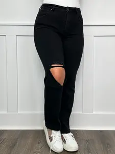 Risen Salem Distressed High-Rise Relaxed Fit Black Jeans