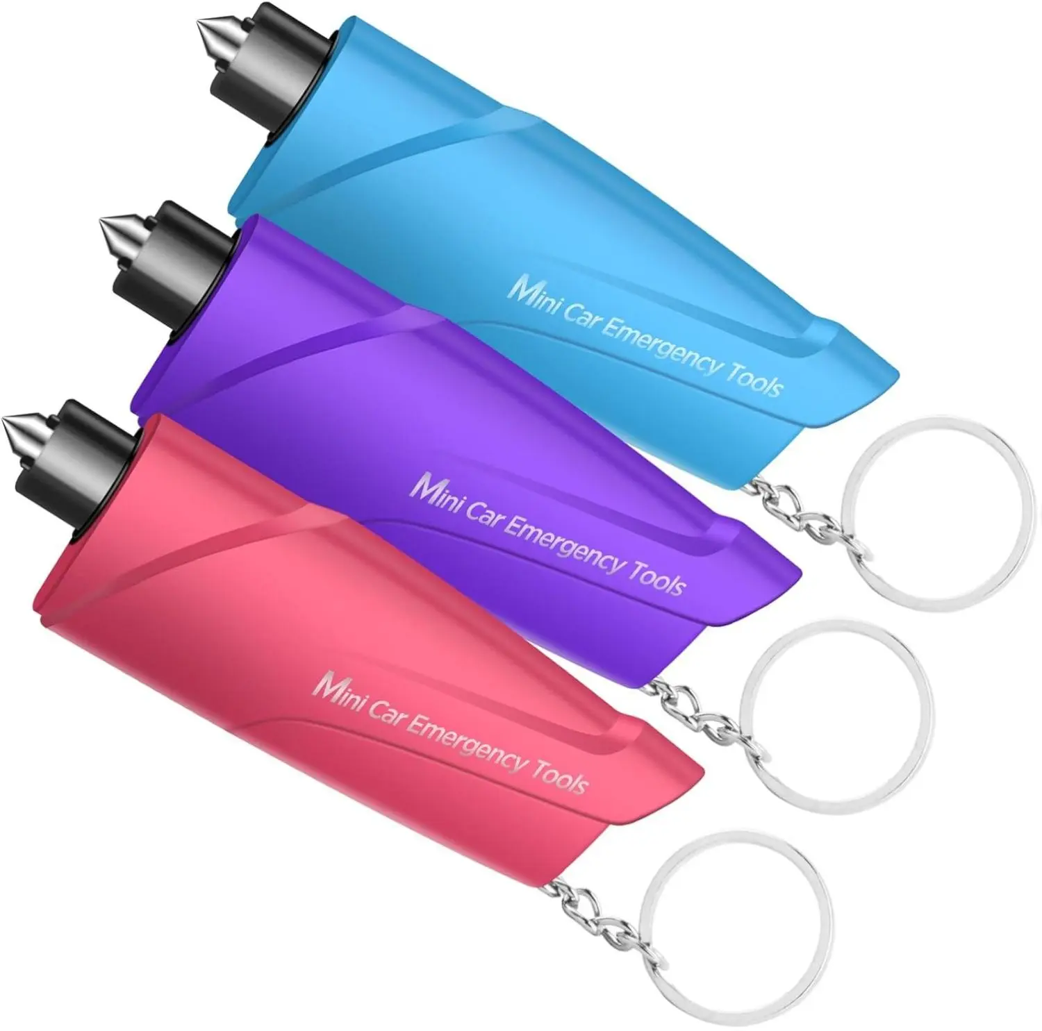 3-Pack 3-in-1 Mini Car Escape Tool Keychain - Vehicle Accessories, Car Tool Kit for Land & Underwater Use, Window Breaker, Seatbelt Cutter (Pink/Purple/Sky Blue), Car Accessories