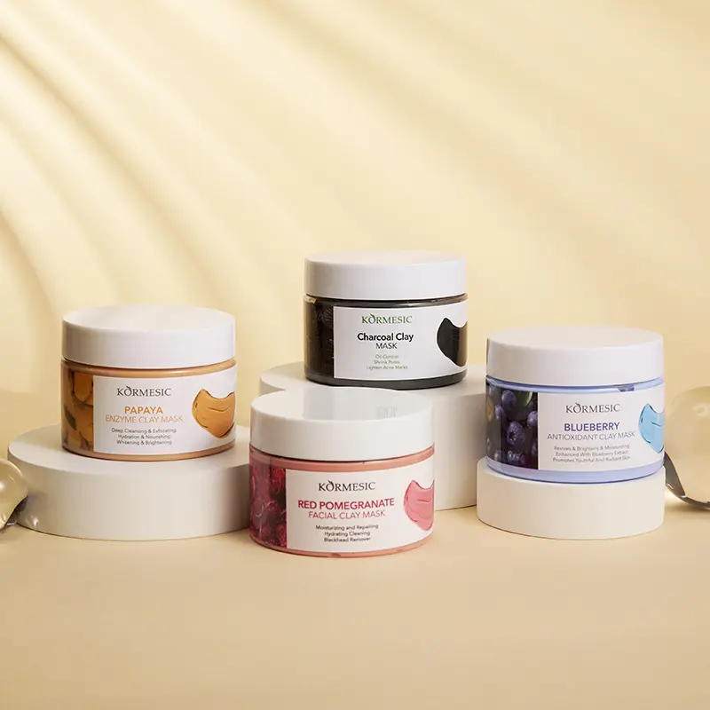 4 Kinds Facial Clay Mask, Papaya/Red Pomegranate/Blueberry/Charcoal Mud Mask, Deep Clean Pores Oil Control Blackhead Remover Brightening Hydrating Exfoliating Face Mask for All Skin Types