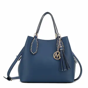 MKF Collection Lana Vegan Leather Women's Satchel Handbag with Gold-Tone Embellishments Removable Tassel Flap Crossbody Purse 13.3x11.4x5.5 inches