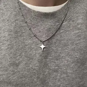 Four-pointed star necklace star clavicle chain sweater chain star pendant men and women daily wear gift