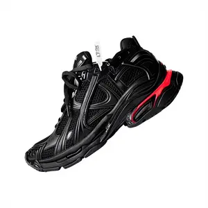 2026 Viral Y2K Men's Chunky Runner Shoes Black Red Accent Vintage Platform Dad Shoes Breathable Mesh Streetwear Athletic Sneakers for Daily Wear