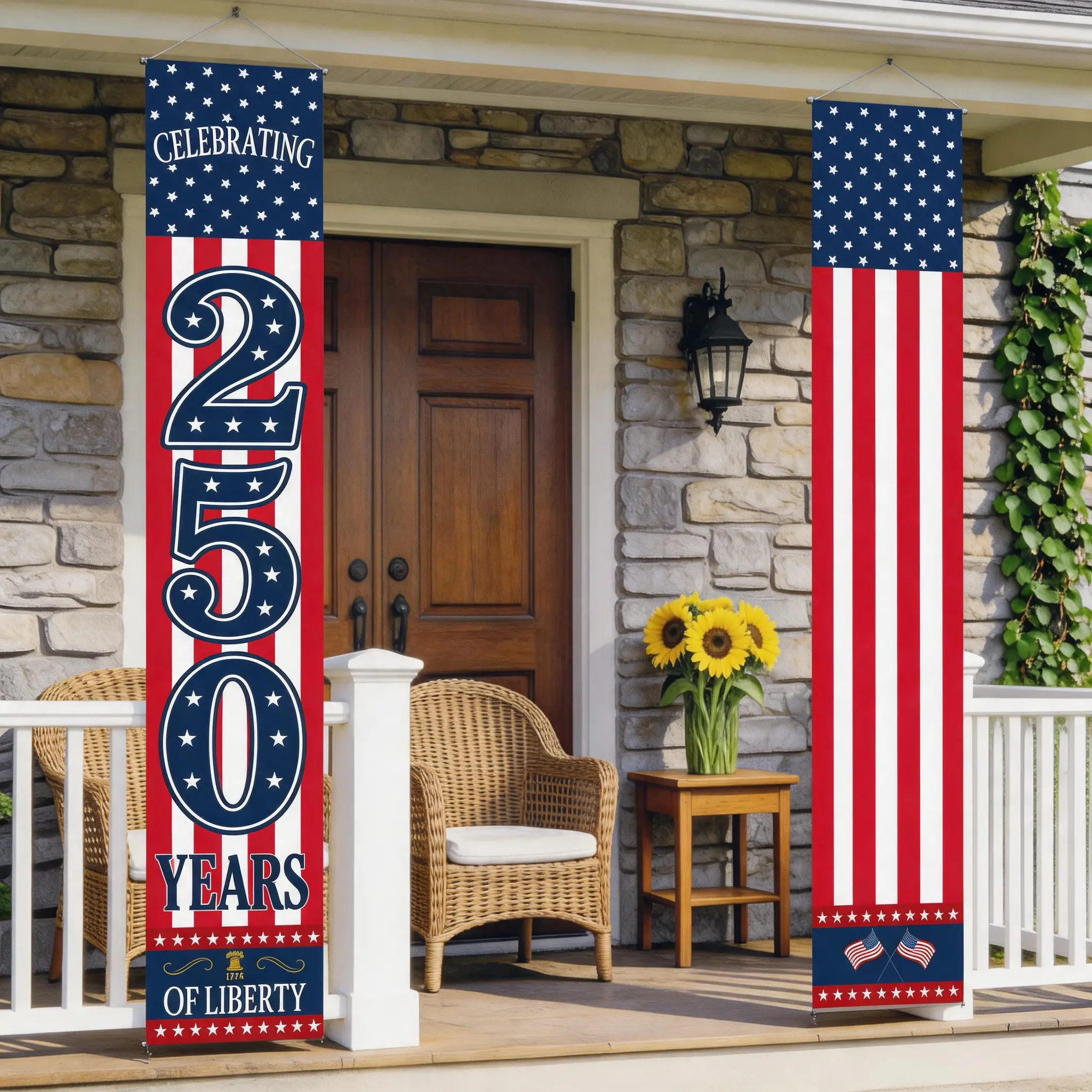 4th of July Decorations Outdoor | American Flag Door Banner - Porch Sign Red White Blue Stars and Stripes | Patriotic Decor for Memorial Day Independence Day Labor Day