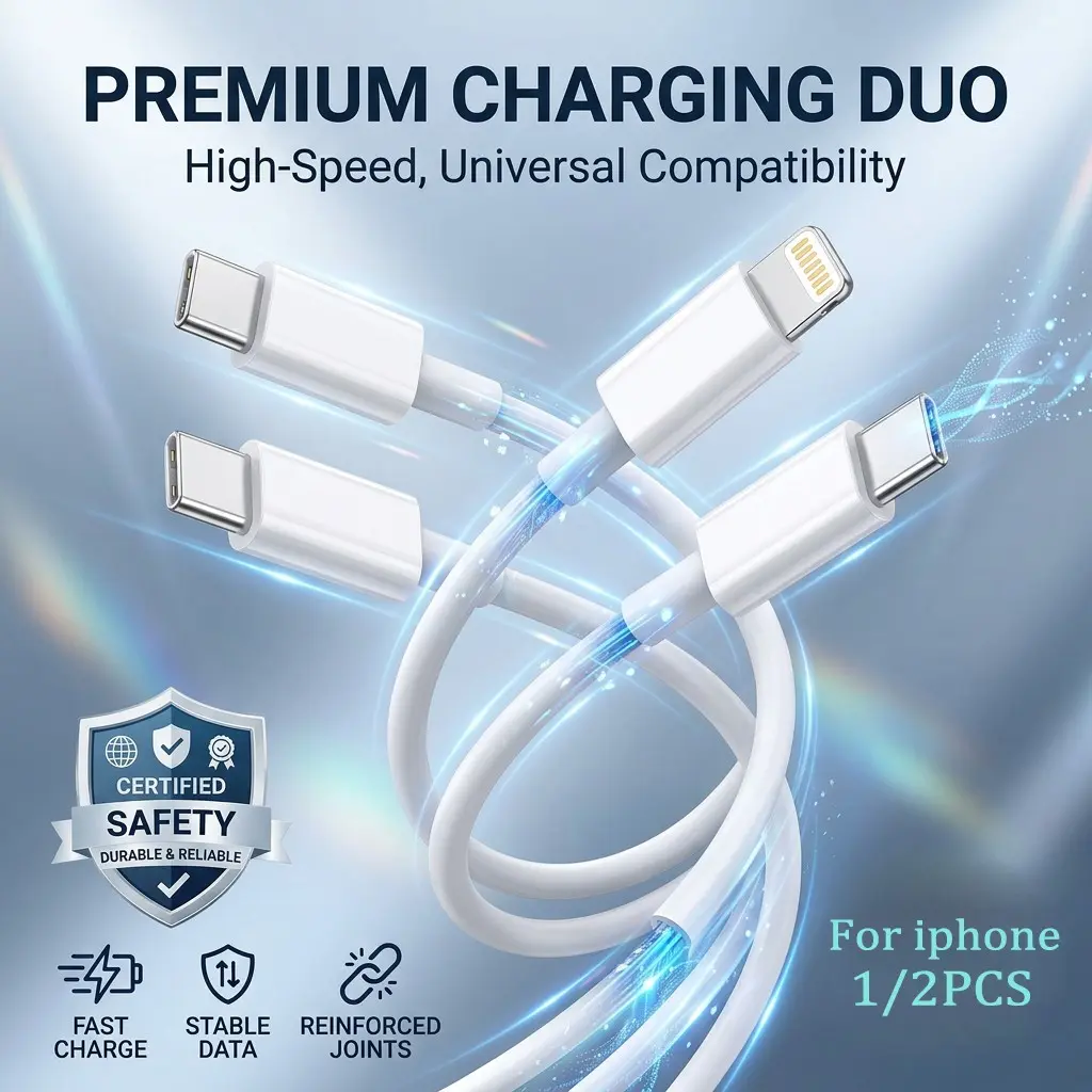 1/2pcs Fast Charging Cable Set Fast Charger Cord Lightning Cables for iPhone iPad, Compatible with iPhone 17/16/15/14/13/12 Pro/max/XR/XS Plus, Earphone Data Cable Cord
