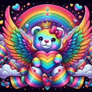 5D DIY Full Drill Round Diamond Painting - Diamond Painting Kit Rainbow Bear Wings Mosaic Canvas DIY Wall Art, Home Wall Decoration