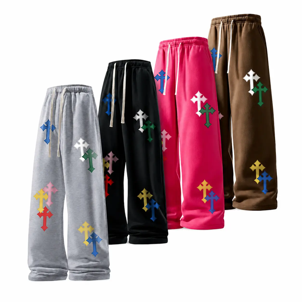 2026 #SummerVibes Autumn/Winter High Street cross print casual pants for both men and women, loose, straight, elegant basic sporty and fashionable trousers., Sweat Pants, Unisex