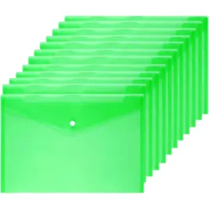 12 Pcs Poly Envelope Document Envelopes with Snap Button Quality Clear Document Folder for A4 Size Green