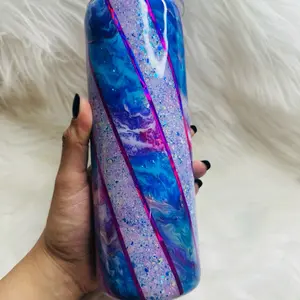 Ready to Ship 20 ounce Stainless Steel Glitter Ink Swirl Tumbler Handmade with Colorful Glitter purple pink and blue Design
