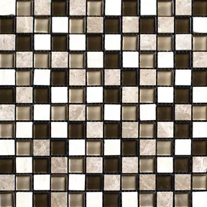 Iced and Frost Brown Glass with Emperador Marble Mosaic Tile