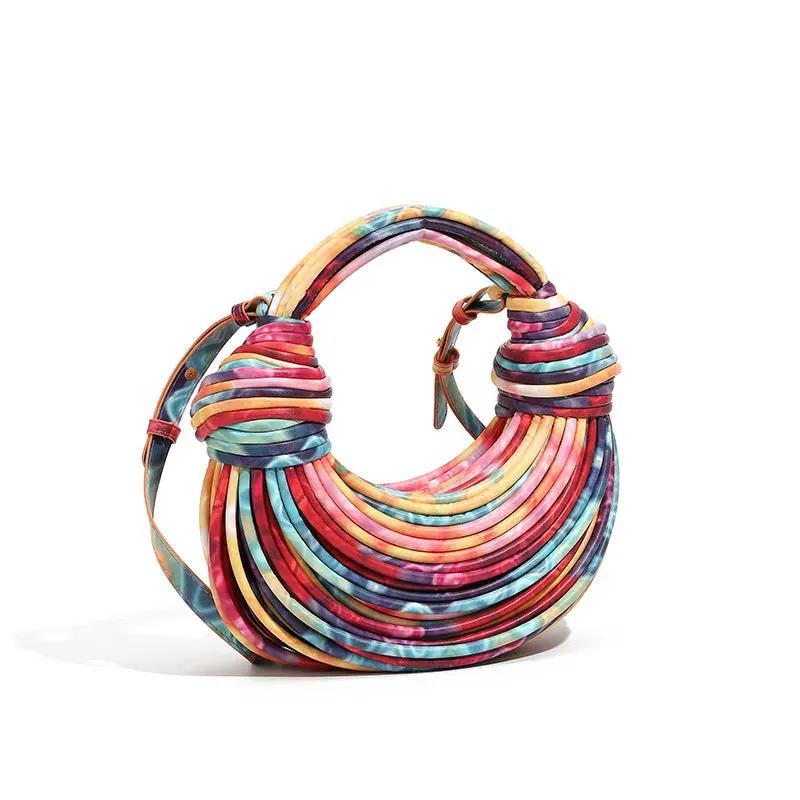 Pu Leather Rainbow Weave Dumpling Bag