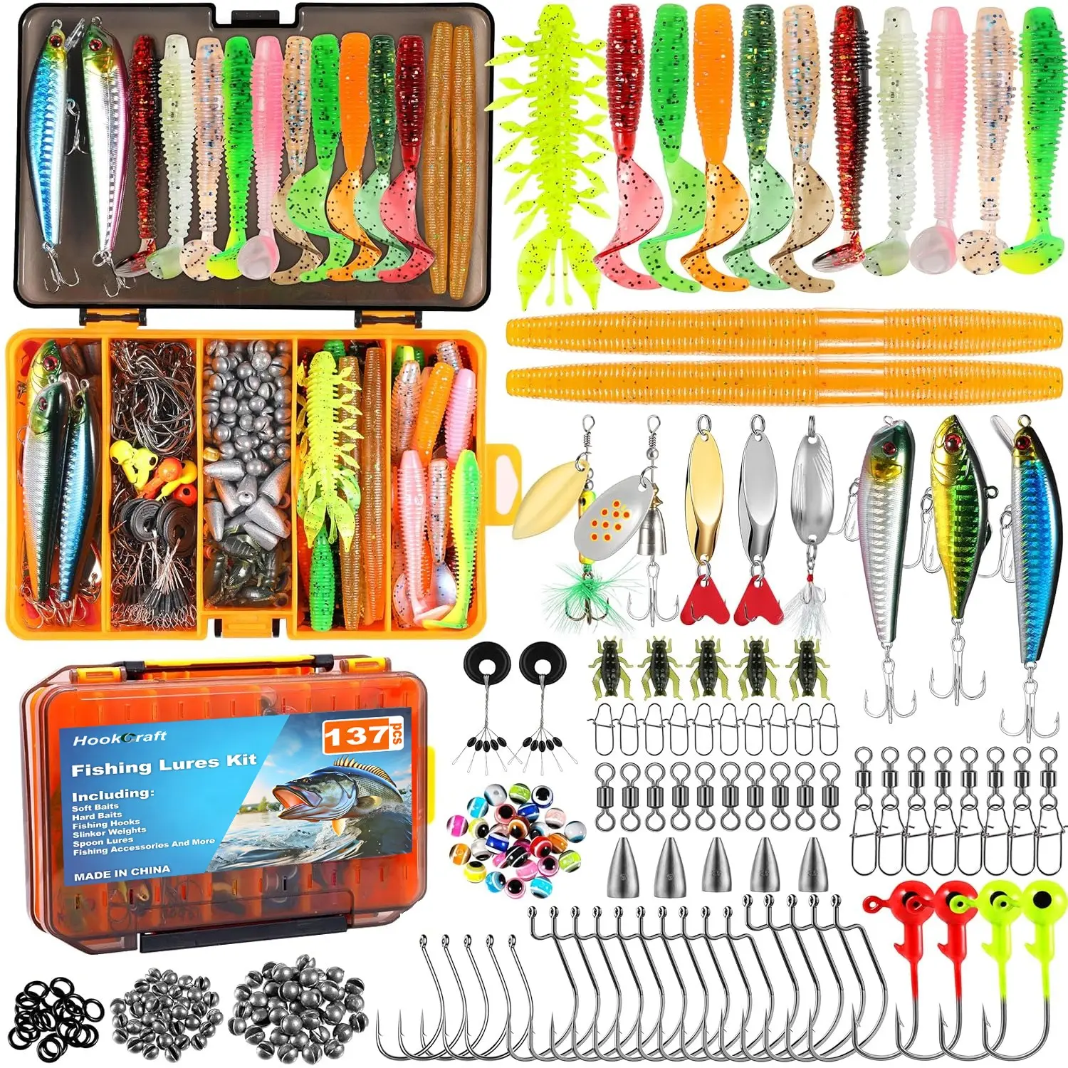 137PCS Fishing Lures Kit with Tackle Box, Crankbaits, Spoons, Hooks, Weights & Accessories, Freshwater Bass Fishing Bait Set, Fishing Bundle, Gift for Men, Fishing Equipment, Fishing Stuff